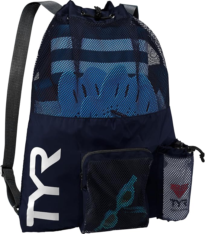 TYR Big Mesh Mummy Backpack for Swim, Gym and Workout Gear, Black, 40-Liter Capacity by TYR