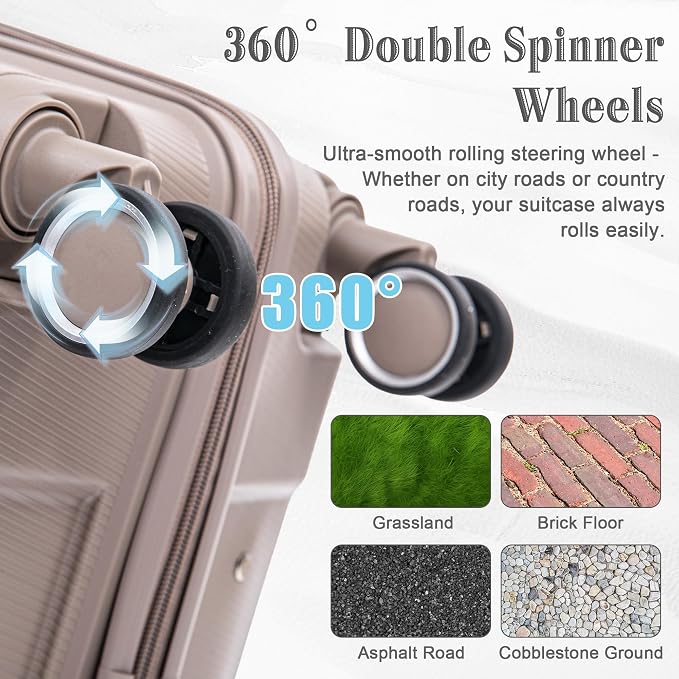 Hardside Luggage Sets, Lightweight Stripes Suitcase with Spinner Wheels, Champagne-PP - Image 4