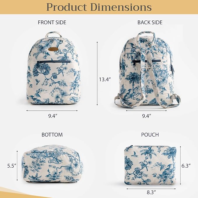 Maison d' Hermine Backpack for Women Men Cotton Shoulder Multipurpose Rucksack with Small Pouch Lightweight Multi Pocket Bag for Travel Work Beach Perfect for Spring Summer (Bonobo - Blue) - Image 5