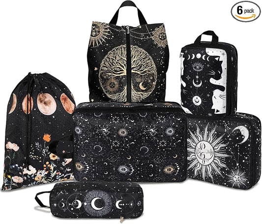 6 Pcs Compression Packing Cubes Waterproof Suitcase Travel Bag Luggage Backpack Organizer Travel Cubes for Packing-Gothic Style by Unknown