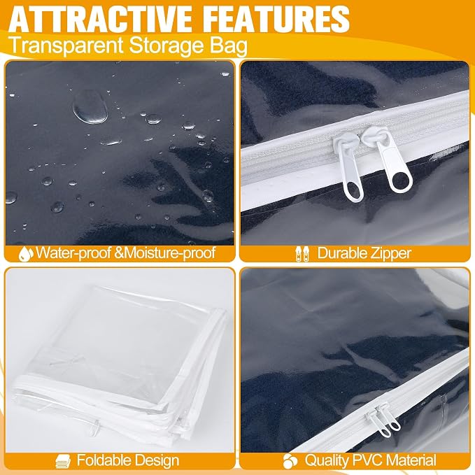 Plastic Storage Bags with Easy-Glide Zipper, Pack of 6, Durable Clear Vinyl Zippered Storage Bags for Clothes Sweaters Comforters Blankets Sheets Bedding (18 x 15 x 4 Inch, White) - Image 5