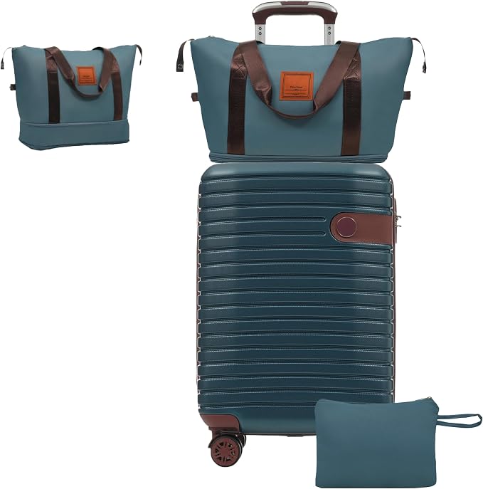 3 Piece Carry On Luggage Sets, 20 Inch Airline Approved Hard Shell Suitcase with TSA Lock & 360° Spinner Wheels, Travel Set with Duffel Bag for Women (Inky Blue) by Unknown