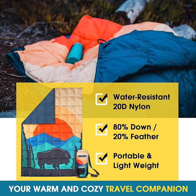 4Monster Down Camping Blanket, 650 Fill Power Ultralight Packable Puffy Blanket, Warm, Waterproof & Windproof Outdoor Quilt for Backpacking, Travel, Stadium, Beach - Image 3