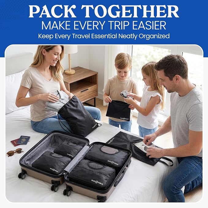 Compression Packing Cubes for Travel - 7 Piece Set - Space Saving Luggage Organizer Bags for Suitcase & Carry On - Water Resistant Travel Accessories - Black - Image 5