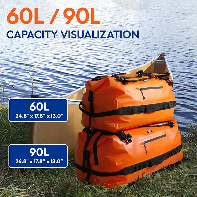 Haimont IPX7 Waterproof Roll-Top Dry Duffel Backpack | 60L/90L Sizes, 500D Tarpaulin, Welded Seams, Mesh Pockets, Boating & Kayaking - Image 7