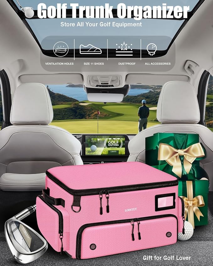 LOINTET Golf Trunk Organizer, Waterproof Car Golf Locker with Separate Ventilated Compartment for 2 Pair Shoes, Golf Storage for Balls, Tees, Cap, Clothes, Gloves, Accessories, Gifts for Men, Women - Image 6