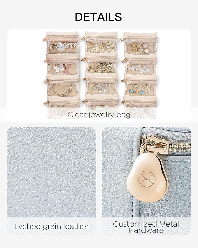 VLANDO Travel Jewelry Case Organizer,Small Jewelry Box with 12 Velvet Jewelry Storage Pockets,Christmas Gift Ideas for Bride Friends Women Girls-Baby Blue - Image 3