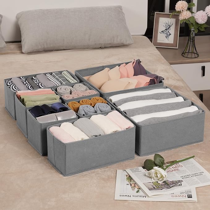 Criusia Drawer Organizer Clothes, 24 Pack Underwear Drawer Organizers, Foldable Closet Organizers and Storage Dresser Drawer Dividers Clothing Organizer for Clothes, Socks, Scarves, Bra, Ties (Grey) - Image 7