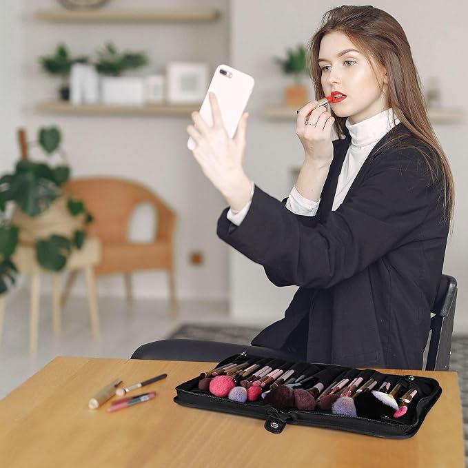 BYOOTIQUE Travel Makeup Brush Bag Foldable Holder Organizer Artist Pack 2 | Portable Stand-up Cosmetic Bag,Artist Storage with Multiple Pockets,Makeup Artist Brush Organizer - Image 6
