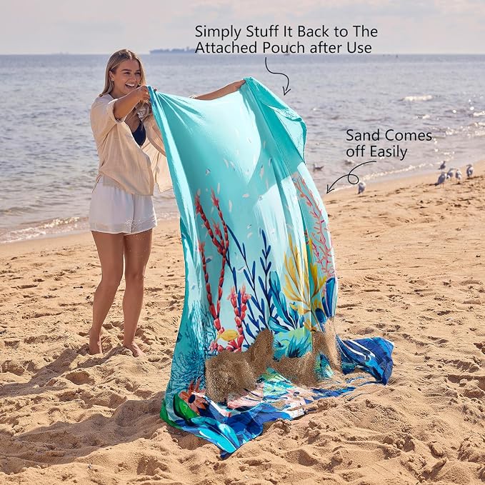 WEKAPO Beach Blanket Waterproof Sandproof Oversized, Extra Large Beach Mat Sand Free, Lightweight & Compact Sand Free Mat with 5 Stakes & 4 Corner Pockets - Image 5