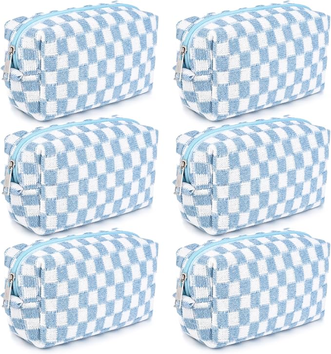 SOIDRAM Checkered Makeup Bag Preppy Cosmetic Bag Bulk Blue Makeup Pouch Personalize Travel Toiletry Bag Organizer Cute DIY Makeup Brushes Storage Bag for Women by SOIDRAM