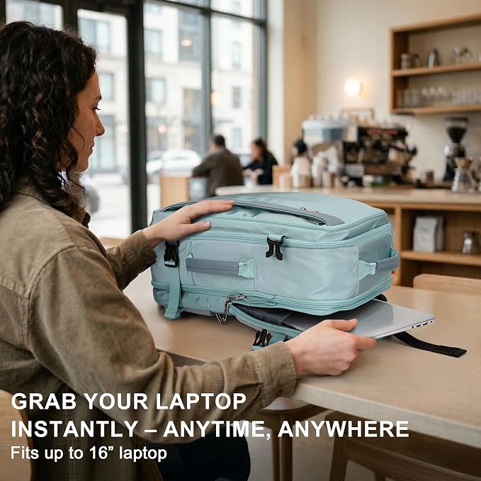 PIJUSHI Travel Backpack for Women, Fits 16" Laptop, Expandable 30L to 35L | Airline Approved Carry-on Luggage with Padded Laptop Compartment, USB Port, Wet Pocket, For Business, Commute - Image 4