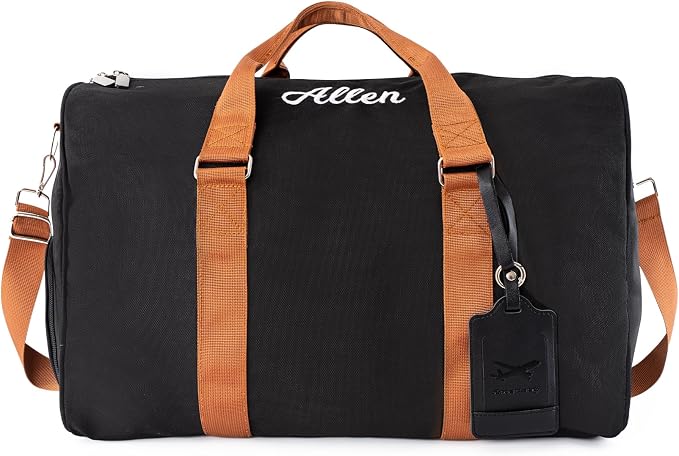 Duffle Bag for Men Boys Personalized Weekender Overnight Bag with Embroidered Name - Vintage Canvas Travel Duffle Bag for Men - Custom Gifts for Him Groomsmen Father (Black) by MTIANG