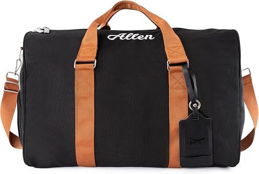 Duffle Bag for Men Boys Personalized Weekender Overnight Bag with Embroidered Name - Vintage Canvas Travel Duffle Bag for Men - Custom Gifts for Him Groomsmen Father (Black) by MTIANG