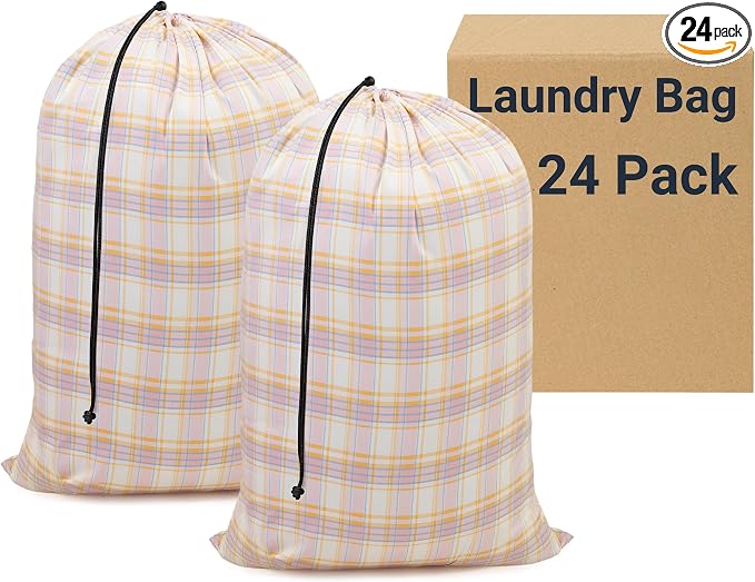 ZPECC Bulk Travel Laundry Bag,Extra Large Heavy Duty Laundry Bags 24 Pack,Washable Dirty Clothes Organizer for Commercial College Dorm Hotel Camping and Home Storage 30x40(Pink Checkered) by ZPECC-ABrandThatHasBeenFocusedOnBeddingFor20Years
