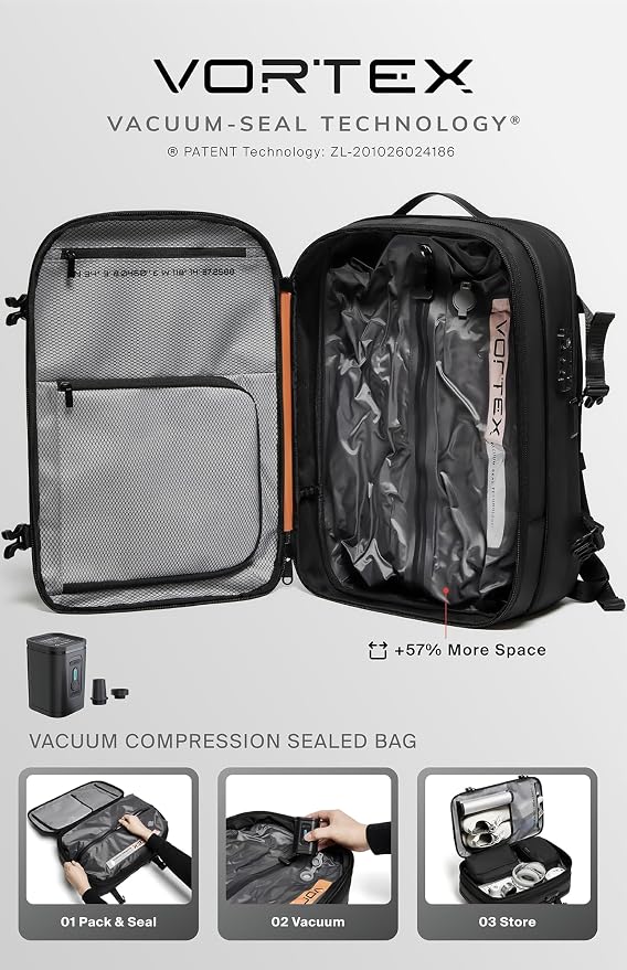 BlackVoyage Vortex Vacuum Seal Travel Backpack 60L Expandable Air Compression System Water Resistant TSA Lock Carry-On - Image 2