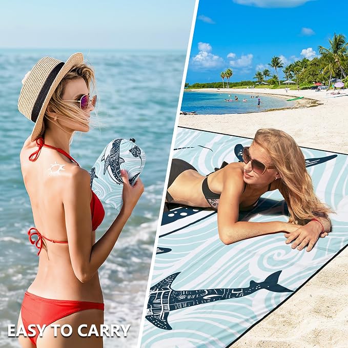 WIWIGO Beach Blanket Waterproof Sandproof Beach Mat 79" X 83"/10'x9'for 2-8 Adults Quick Drying Outdoor Picnic Mat Beach Accessories for Travel, Camping, Hiking - Image 4