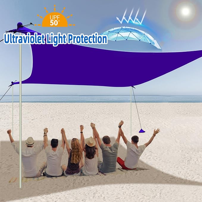 UMARDOO Family Beach Tent Canopy Sun Shade Portable 10×10FT, Large Wind Resistance Beach Sun Shelter Easy Setup with Packable Carry Bag for Outdoor Travel UPF 50+(Purple) - Image 3