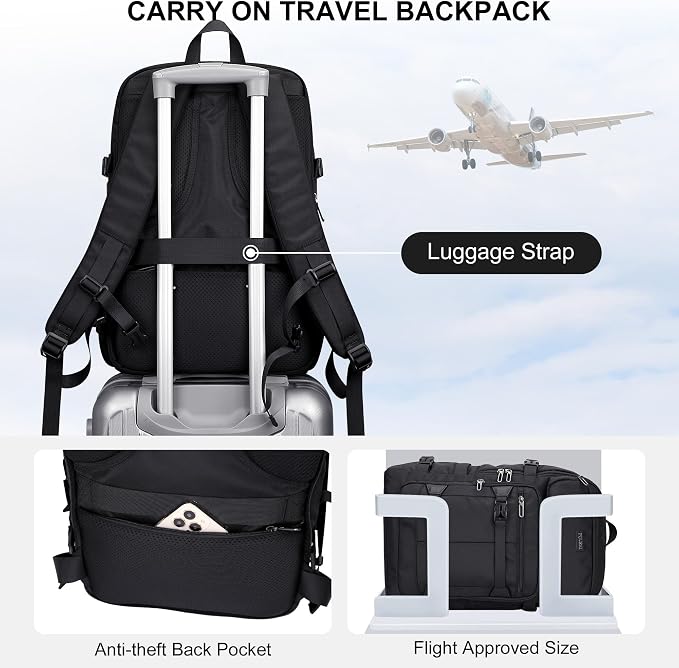 PIJUSHI Casual Travel Backpack for Women with 16" Padded Laptop Compartment | Carry On Luggage with USB Charging Port, 1680D Water-Resistant Nylon, Airline Approved, For Daily, Hiking - Image 6