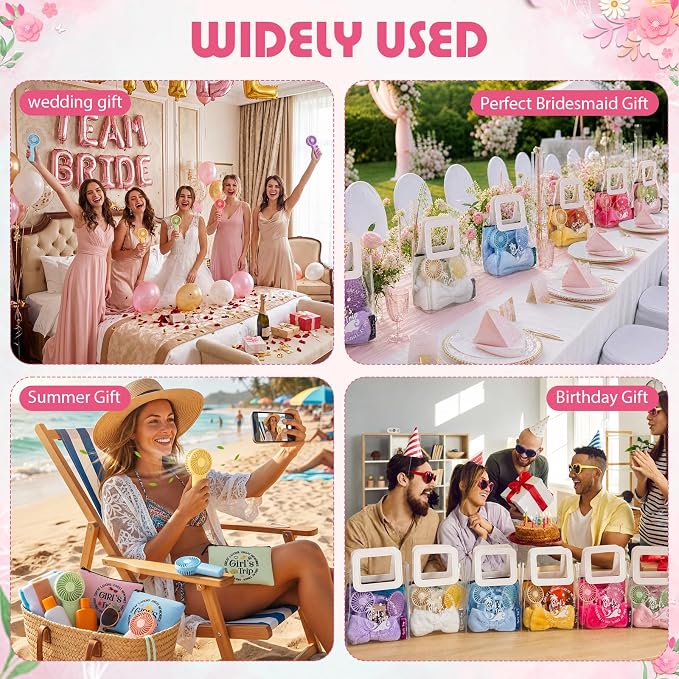 Lewtemi 48 Pcs Girls Trip Gifts Favors for Women Girls Weekend Getaway, Bulk Travel Accessories Set with Clear Gift Bag, Mini Handheld Fan, Makeup Pouches, Sleep Masks, Headbands, Hair Brushes & Clips - Image 7
