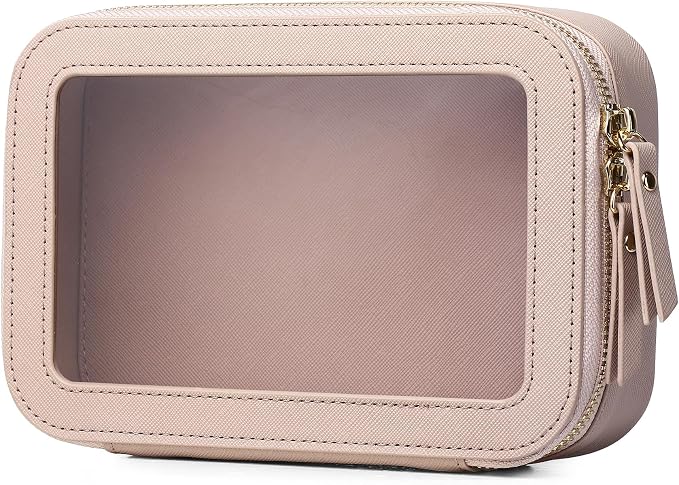 Clear Makeup Bag Small Cosmetic & Toiletry Bag Waterproof Travel Case Women's Pouch Organizer Makeup Bag for Car with Zipper (Pink, Small) by LOFOWN