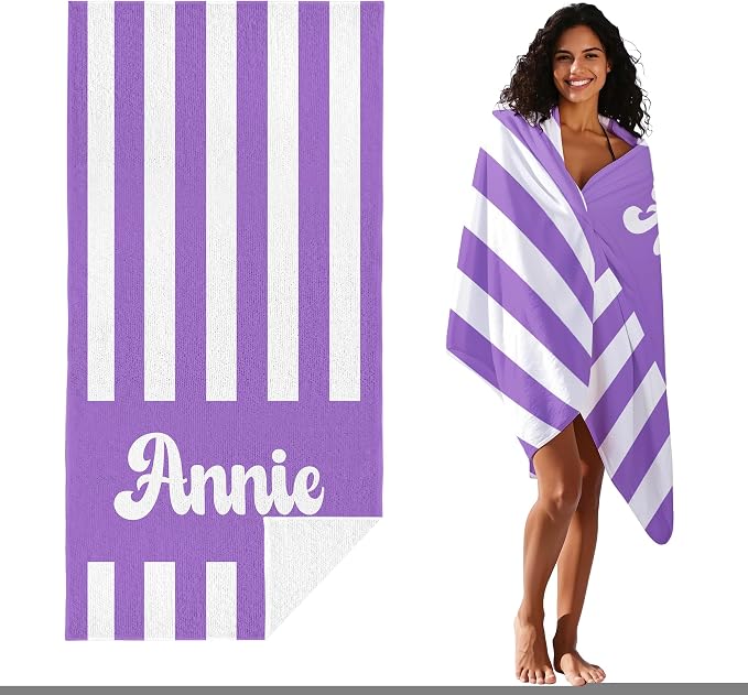 JML Personalized Beach Towel with Name, Custom Cabana Stripe Beach Towel, Customized Microfiber Pool Towel, Quick Dry & Absorbent Swim Towel for Adult,Mother's Day, Birthday, Summer Holiday,Vacation - Image 2
