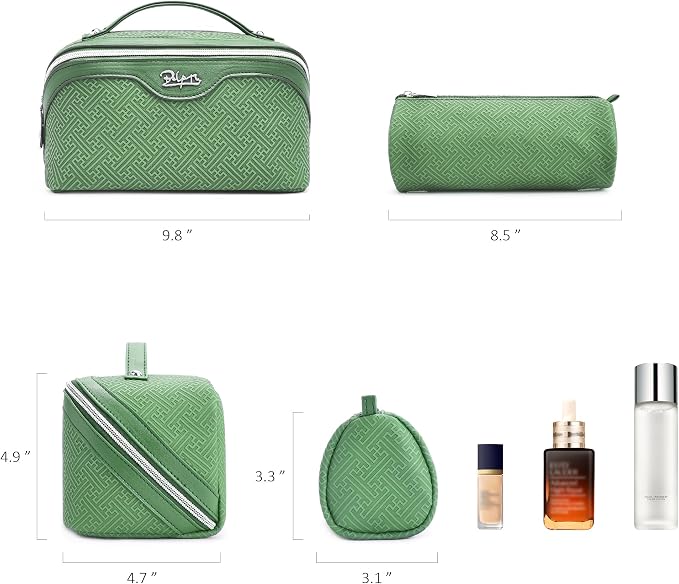BOYATU Travel Makeup Bags for Women: Vintage Roman Column Texture | Each Journey, Quiet Luxury Serenity - 3 Pcs Set Large Capacity Cosmetic Bag Organizer Toiletry Purse(Green) - Image 6