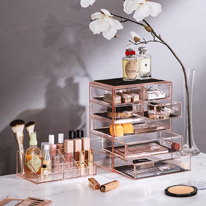 Sorbus Acrylic Makeup Organizer Set, 7-Drawer Vanity & Countertop Cosmetic Storage with Small & Wide Compartments, Pink Makeup Storage for Brushes, Jewelry – Holiday Gift for Women & Teens - Image 2