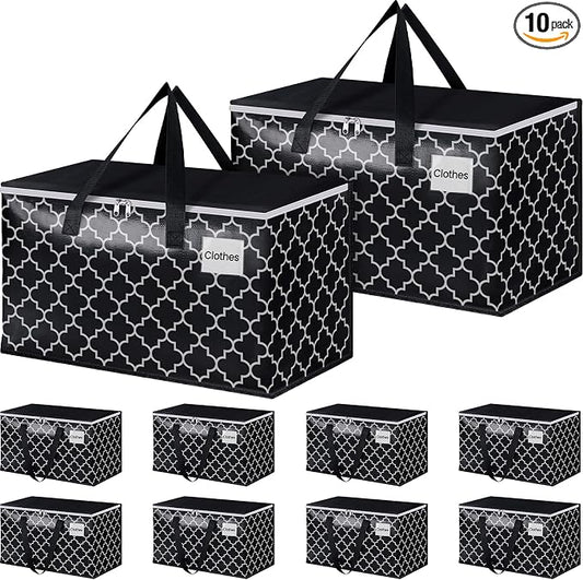 HomeHacks Heavy Duty Moving Bags with Tag Pockets, Collapsible Storage Totes for Moving, Camping & Travel -Foldable Packing Boxes, Zipper Handles, Black（10 Packs, 88L） by HomeHacks