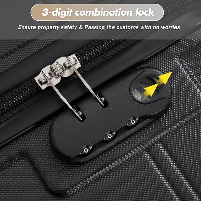 Merax Luggage Set,6 Piece Suitcase with Bags,Lightweight Carry on Luggage | 14/20 IN Airplane Approved,24/28IN Hardside Suitcase with Double Spinner Wheels Handle Password Lock,Black - Image 6