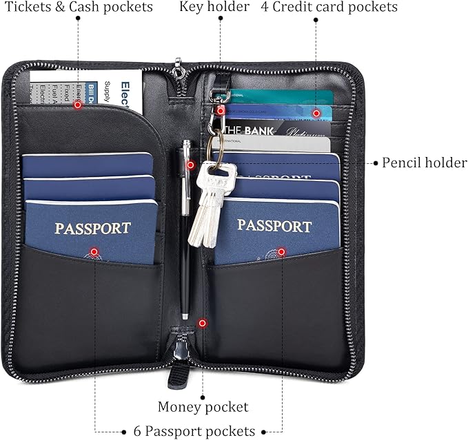 Polare Full Grain Leather Family Travel Passport Wallet and Documents Organizer RFID Blocking Case Holder Fits 6 Passports for Men and Women - Image 4