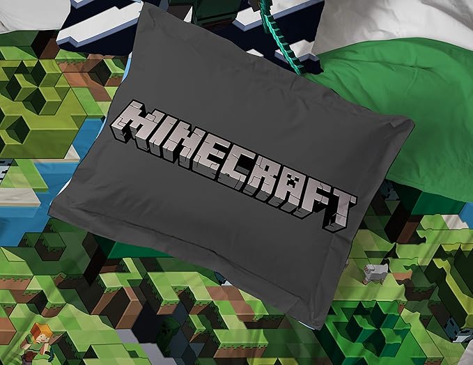 Minecraft Creeper Queen Comforter Set 7 Piece Kids Bedding for Boys, Green | Video Gaming, Bed in a Bag, Comforter Sheets Shams Pillowcases, Official Product, Microfiber, Machine Washable, Boys Gift - Image 7