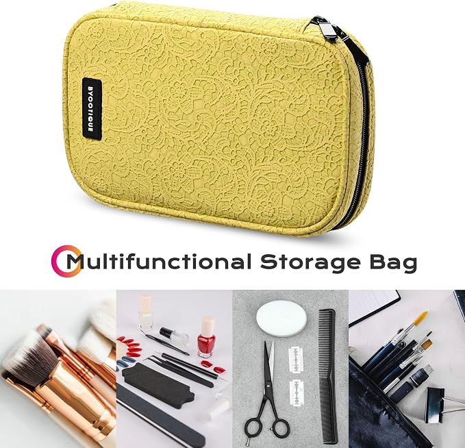 BYOOTIQUE Makeup Brush Bag Organizer Portable Multi Brush Holder Hand Bag | Travel Makeup Artist Bag,Cosmetic Organizer Pouch Zipper Bag,with Removable Mesh,for Brushes Cosmetics,Yellow - Image 4