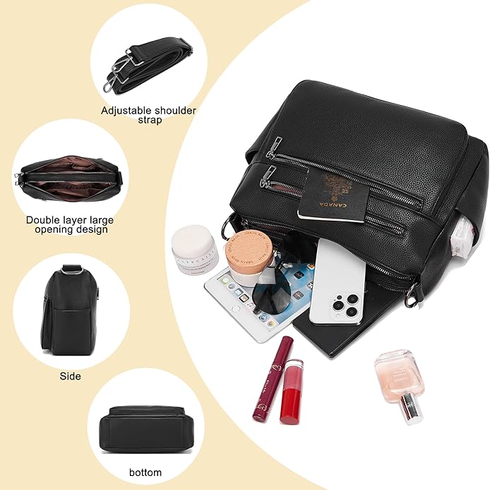 YZAOLL Large Crossbody Shoulder Bag for Women Vegan Leather Tote with Adjustable Wide Strap Work Purse with 10 Pockets