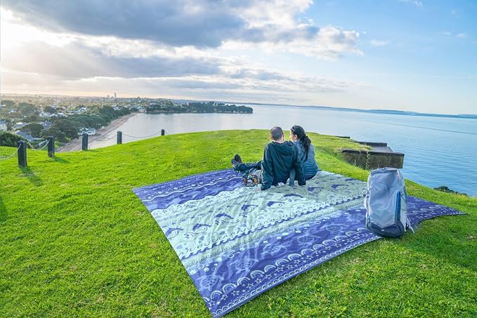 WEKAPO Beach Blanket Waterproof Sandproof Oversized Extra Large Sand Free Beach Mat with Stakes, Storage Bag - Essentials for Outdoor Beach, Picnic (Bohemian Sealife, 8 X 7 FT (1~4 Person)) - Image 8