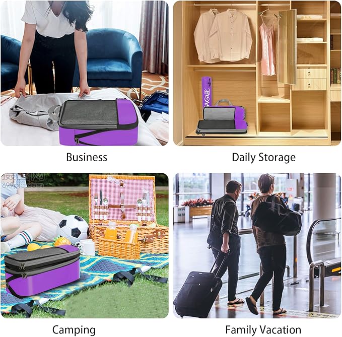 BAGAIL 4 Set/6 Set/8 Set Compression Packing Cubes Travel Accessories Expandable Packing Organizers(Purple HalfMesh 6 Set) - Image 6