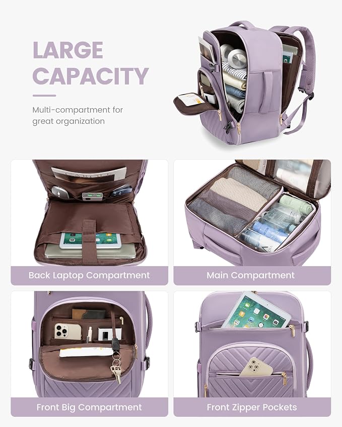 LOVEVOOK Large Travel Backpack for Women, TSA Carry on Backpack for Airplanes, 40L Personal Item Travel Bag fits 17" Laptop, Waterproof Carry on Bag Flight Approved with 4 Packing Cubes - Image 3