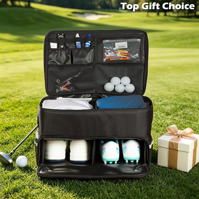Golf Trunk Organizer Waterproof Car Golf Storage with Ventilated Compartment for 2 Pairs of Shoes, Ideal for Golf Balls Tees Caps Clothes Gloves and Accessories Golf Gift for Men and Women - Image 7