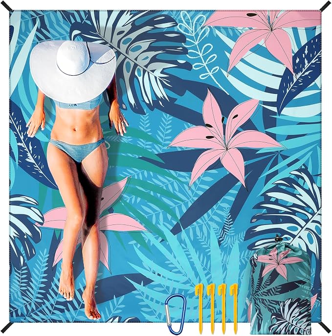 WIWIGO Beach Blanket Waterproof Sandproof Beach Mat 79" X 83"/10'x9'for 2-8 Adults Quick Drying Outdoor Picnic Mat Beach Accessories for Travel, Camping, Hiking - Image 6