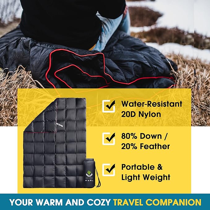 4Monster Down Camping Blanket, 650 Fill Power Ultralight Packable Puffy Blanket, Warm, Waterproof & Windproof Outdoor Quilt for Backpacking, Travel, Stadium, Beach - Image 3