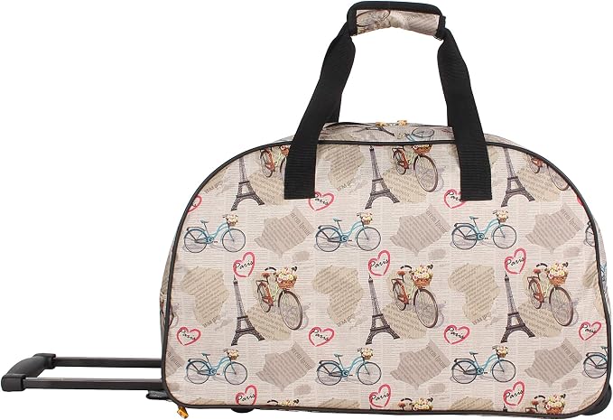 LUCAS Luggage 22 Inch Printed Rolling Carry-On Suitcase Wheeled Duffel (22in, Paris) - Image 6