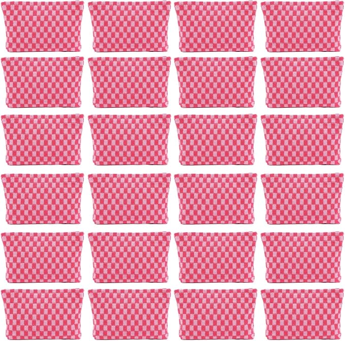 24 PACK Checkered Makeup Bag-Bulk Bridesmaid Proposal Gifts Makeup Pouch for Wedding Party Favors Bachelorette Party Decorations Travel Toiletry Organizer For Women Cosmetic Case Mon Gift(24, Pink) by Home