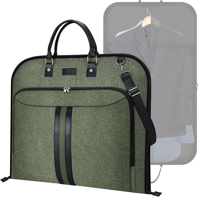 BALEINE Travel Garment Bag, Travel Suit Bag for Men, Water Resistant Carry on Garment Bag for Hanging Clothes, Garment Duffel Bag for Travel Business (Green, 42") by BALEINE