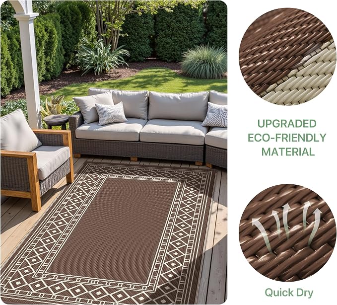 GENIMO Outdoor Rug, Waterproof Plastic Rugs 10'x20' for Camping Coffee Beige - Image 7