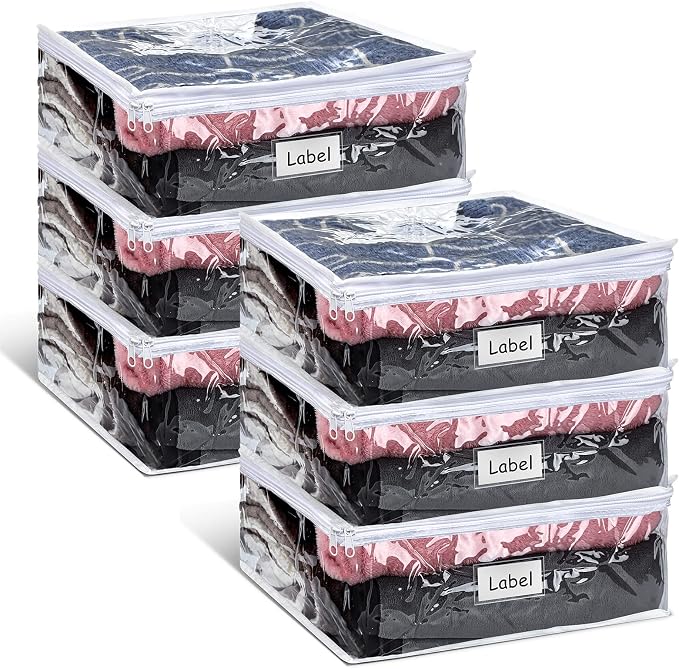 Hoolerry 6pcs Clear Zippered Storage Bag Plastic Individual Sweater Storage Bag with Zipper Label Closet Clothing Organizer for Blanket Clothes Bed Sheet Comforter Quilt Pillow(23.6 x 19.7 x 9.8 Inch) by Hoolerry