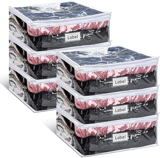 Hoolerry 6pcs Clear Zippered Storage Bag Plastic Individual Sweater Storage Bag with Zipper Label Closet Clothing Organizer for Blanket Clothes Bed Sheet Comforter Quilt Pillow(23.6 x 19.7 x 9.8 Inch) by Hoolerry