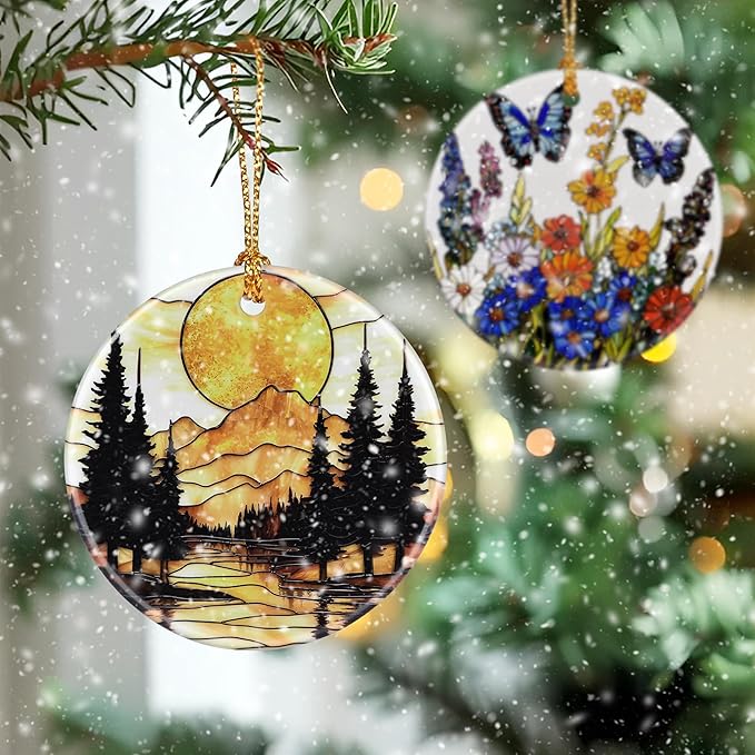 Mountain Sunset Ornament, Christmas Ornament – Christmas Tree Decor, Holiday Decoration, Stocking Stuffer, Festive Gift Idea, Gifts for Nature Lover, Friends, and Family