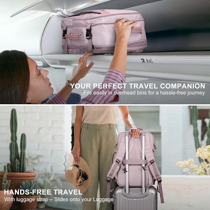 PIJUSHI Travel Backpack for Women, Fits 16" Laptop, Expandable 30L to 35L | Airline Approved Carry-on Luggage with Padded Laptop Compartment, USB Port, Wet Pocket, For Business, Commute - Image 5