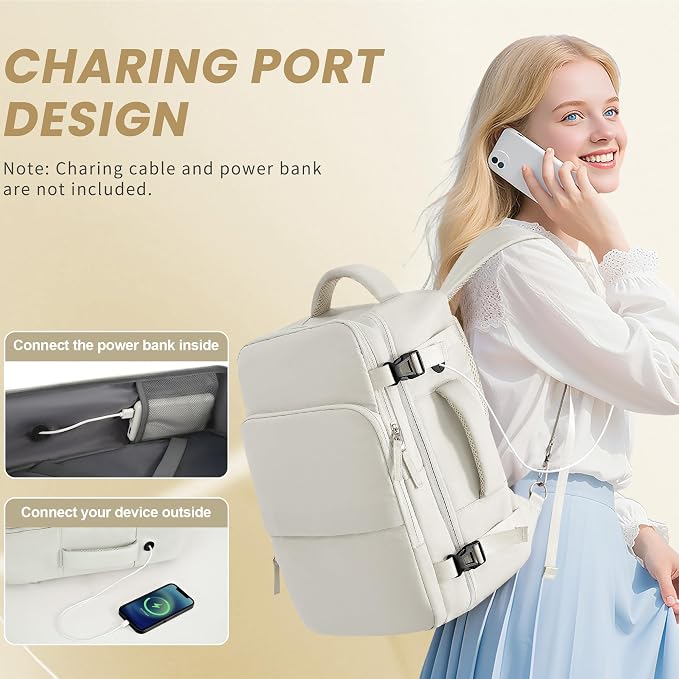 Sinaliy Travel Backpack for Women, Carry On Backpack Flight Approved, Personal Item Travel Bag with USB Charging Port, Casual Daypack College Bag Suitcase Backpack for Weekend, Fit 16 Inch Laptop | Waterproof 16 Inch Laptop Backpack for Work, College, ... - Image 3