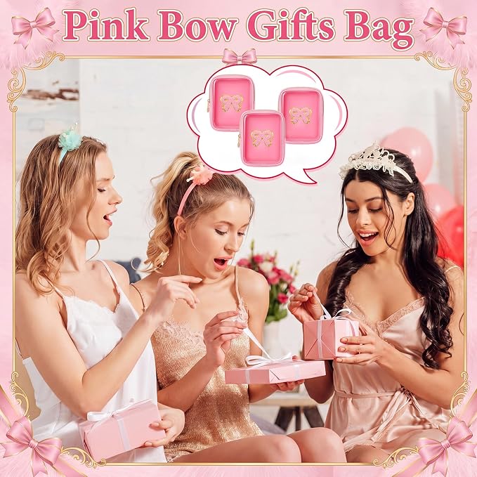 12 Pcs Pink Bow Makeup Bags, Bulk Coquette Cosmetic Bag with Zipper for Women, PVC Pink Bow Clear Makeup Bags, Travel Zipper Pouch for Bridal Shower Birthday Bachelorette for Team Stuff - Image 4